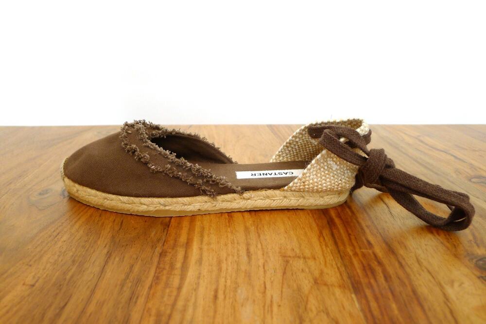 CASTANER Cotton Canvas Fringe Flat Ankle Tie Espadrilles Spain Saks 39 8.5 $165